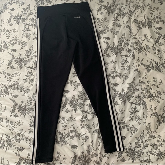 Black with White stripes Adidas Leggings - Picture 2 of 4